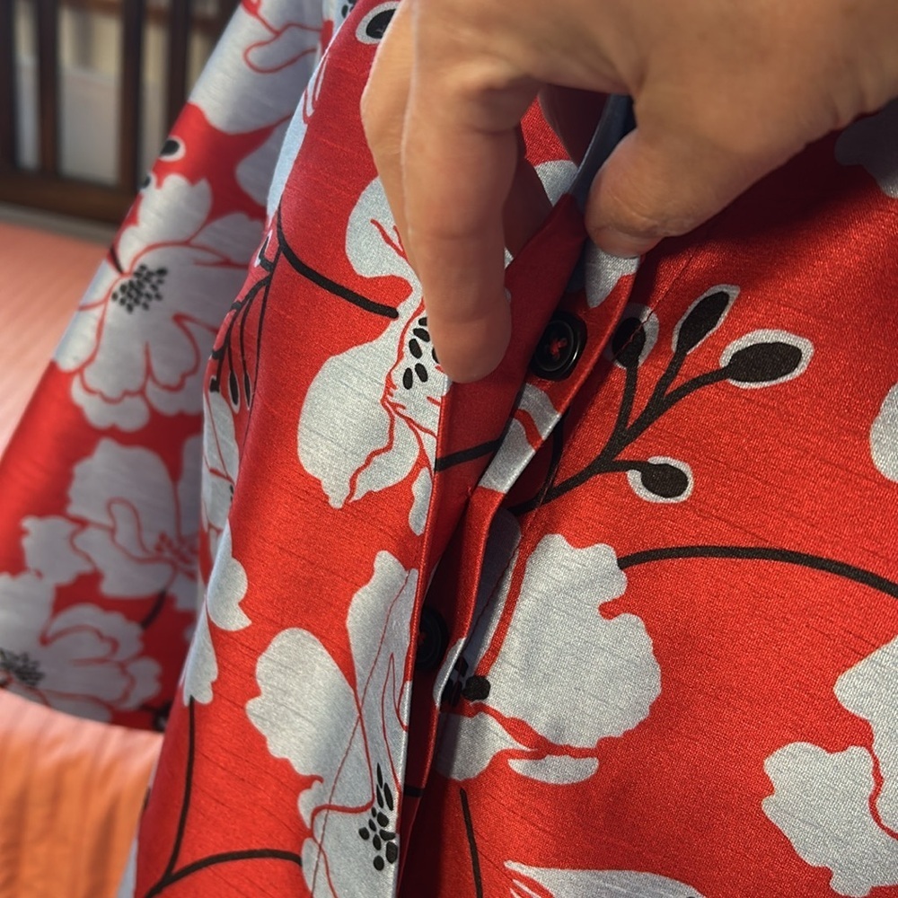 WAYWARD FANCIES eShakti Floral Print Dupioni Kimono Style Trench Jacket size M - Picture 7 of 16